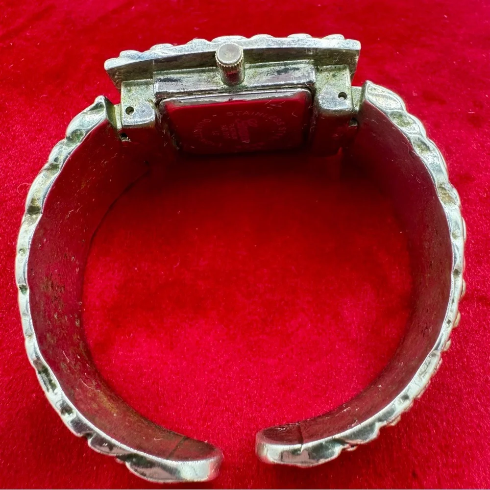 Vintage Geneva Silvertone Women's Cuff Watch Ornate Statement Bracelet Watch